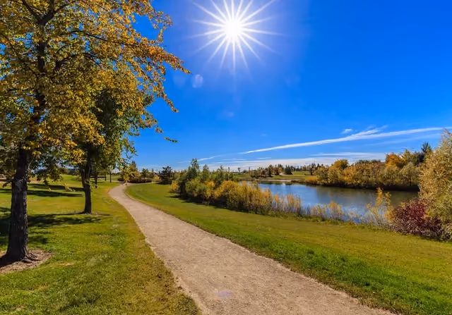 Lakeside path and green space in Lakewood, Saskatoon